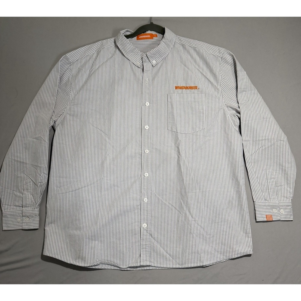 Whataburger employee manager ls button up striped dress shirt, men's large